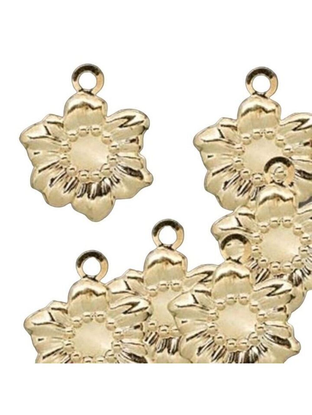 10 Gold 14K Plated 22mm Sunflower Stamped Drops Charms Beads